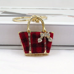 Leopard Bag Keychain Rhinestone Key Ring Purse Accessory