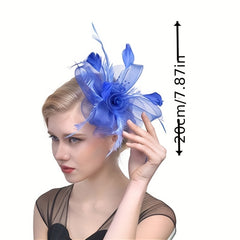 Mesh Flower Faux Feather Head Piece Hat for Party