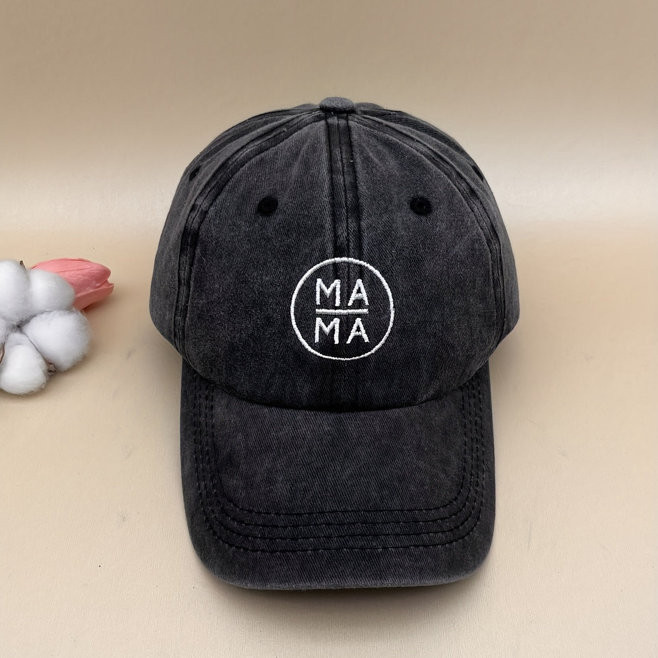 Mama Embroidery Distressed Baseball Cap Lightweight Dad Hat