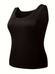 Solid Tank Top for Women Round Neck High Stretch Casual Loungewear