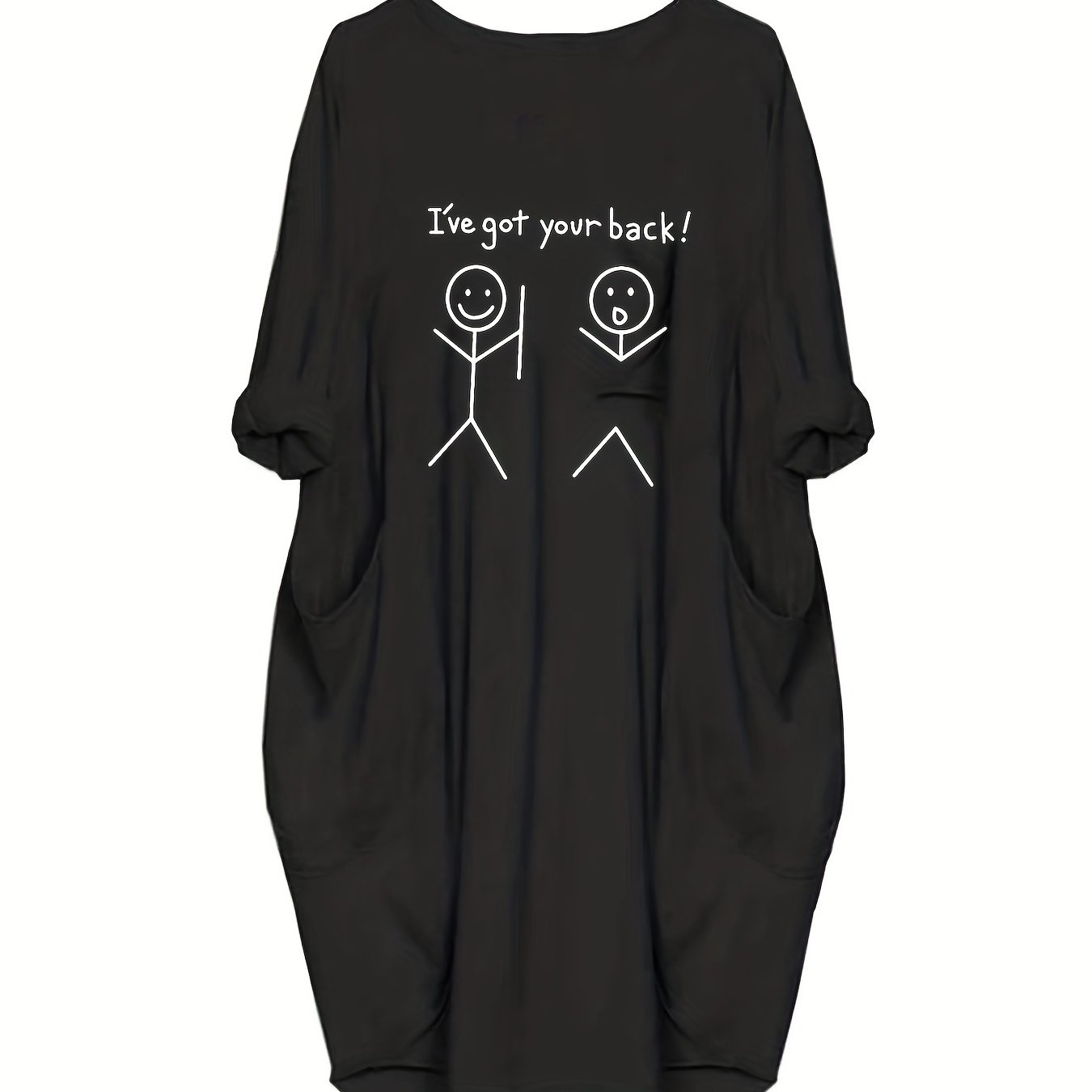 Casual Dress Women's Plus Slogan & Cartoon Figure Print Roll Up Sleeve
