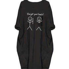 Casual Dress Women's Plus Slogan & Cartoon Figure Print Roll Up Sleeve