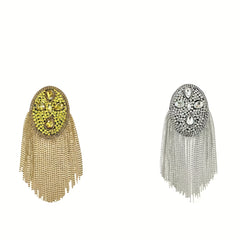 Golden Rhinestone Tassel Epaulettes Sparkling Glamour Shoulder Patches
