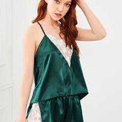 Lace Stitching Pajama Set Sleeveless Top & Shorts Women's Sleepwear