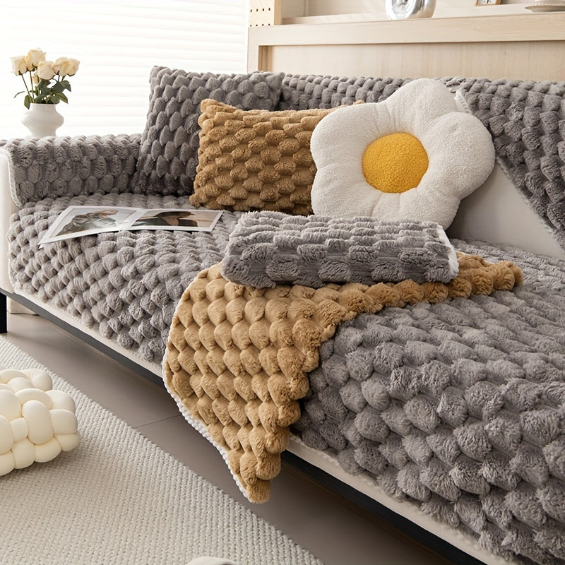 Plush Sofa Slipcover Non-slip Couch Cover Furniture Protector
