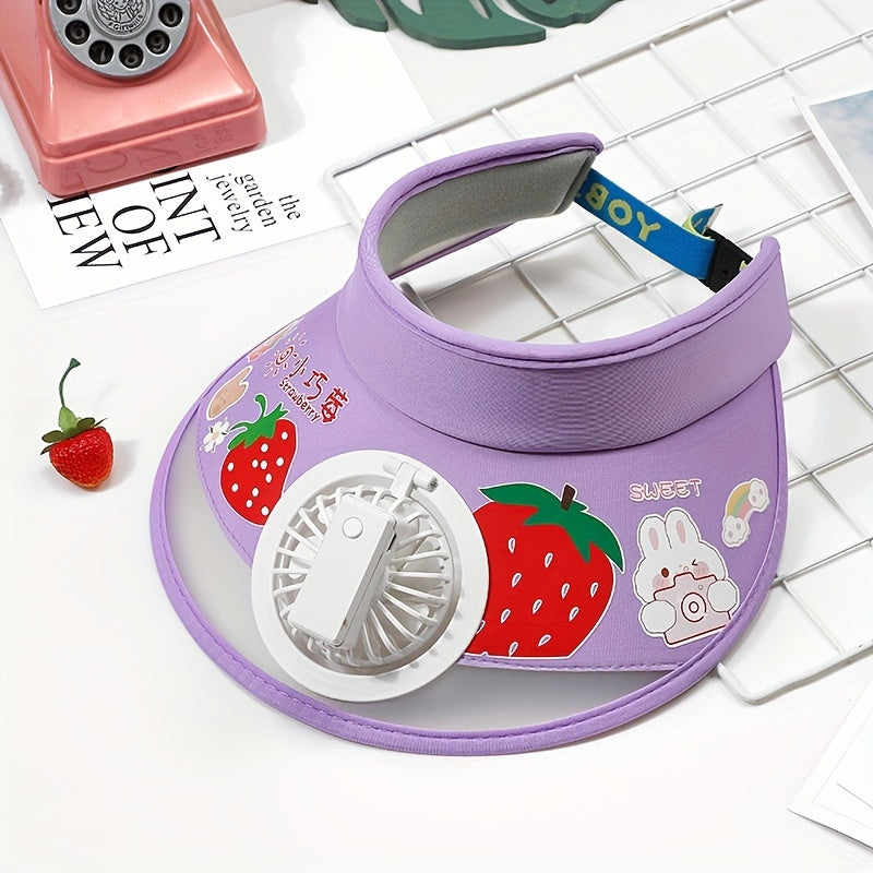 Girls Sun Visor Hat With Rechargeable Fan UV Protective Breathable Cap
