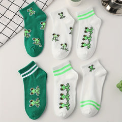 6 Pairs Cartoon Frog Print Socks Women's Short Stockings