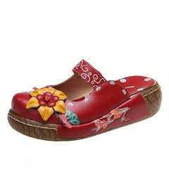 Women's Tribal Platform Mules Floral Print Clogs Closed Toe Shoes