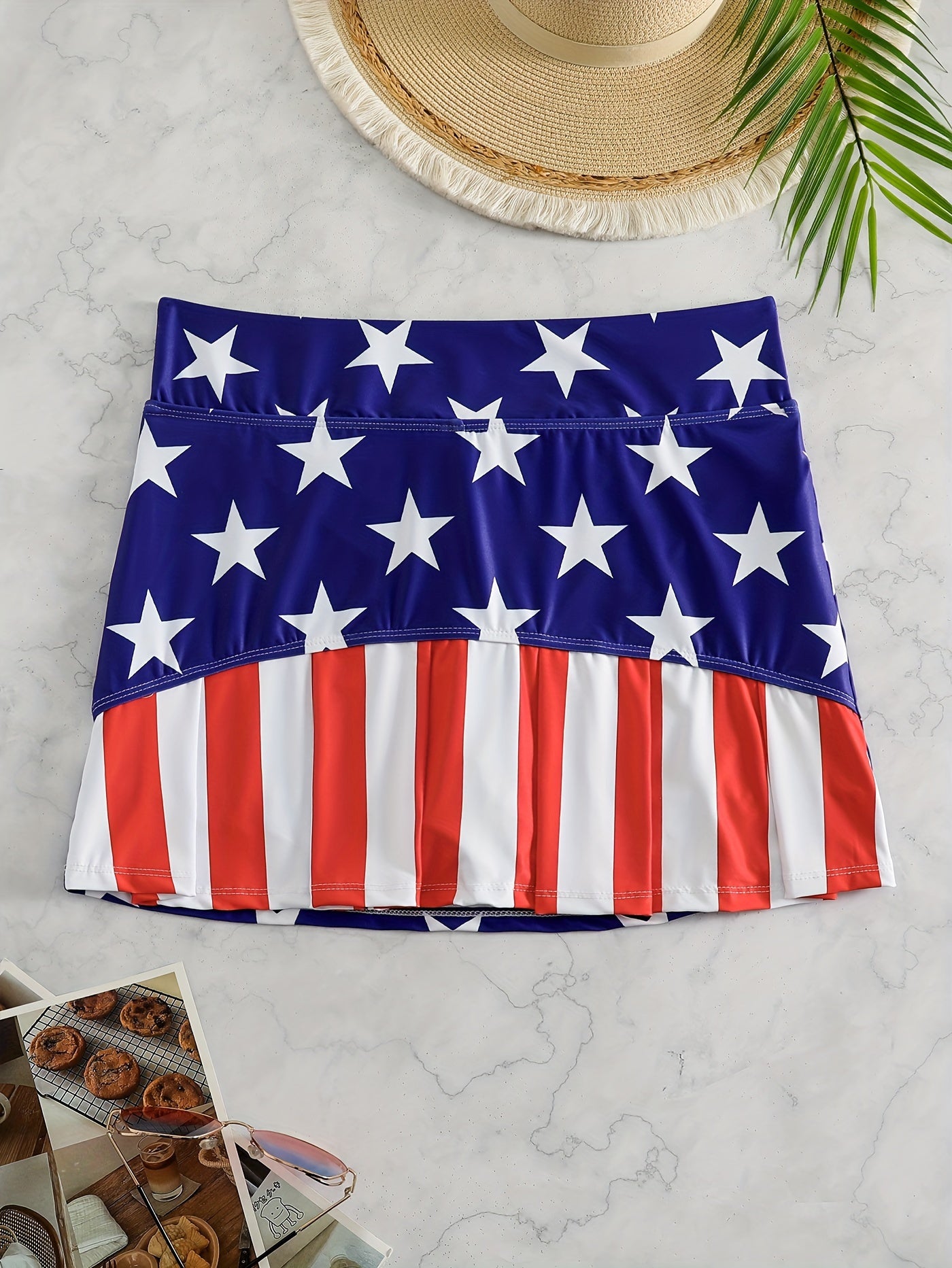 Sporty Skort Women's Plus Star & Stripe Print High Rise Tennis Skort