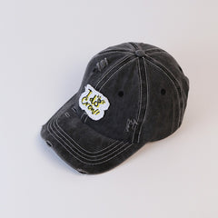 Vintage Embroidered Baseball Cap Ripped Washed Curved Edge Hat