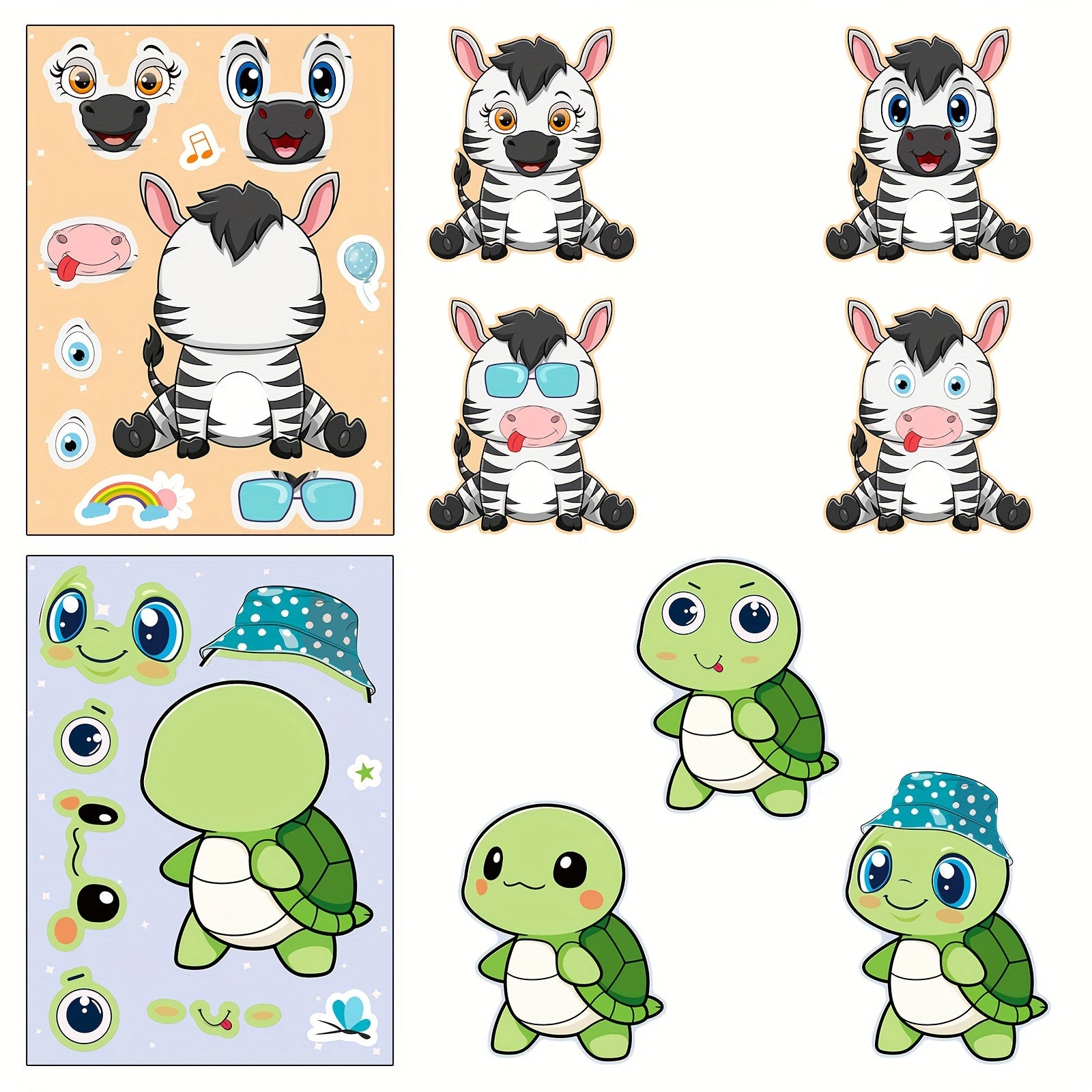 6pcs DIY Puzzle Sticker Games Animals Make Funny Faces