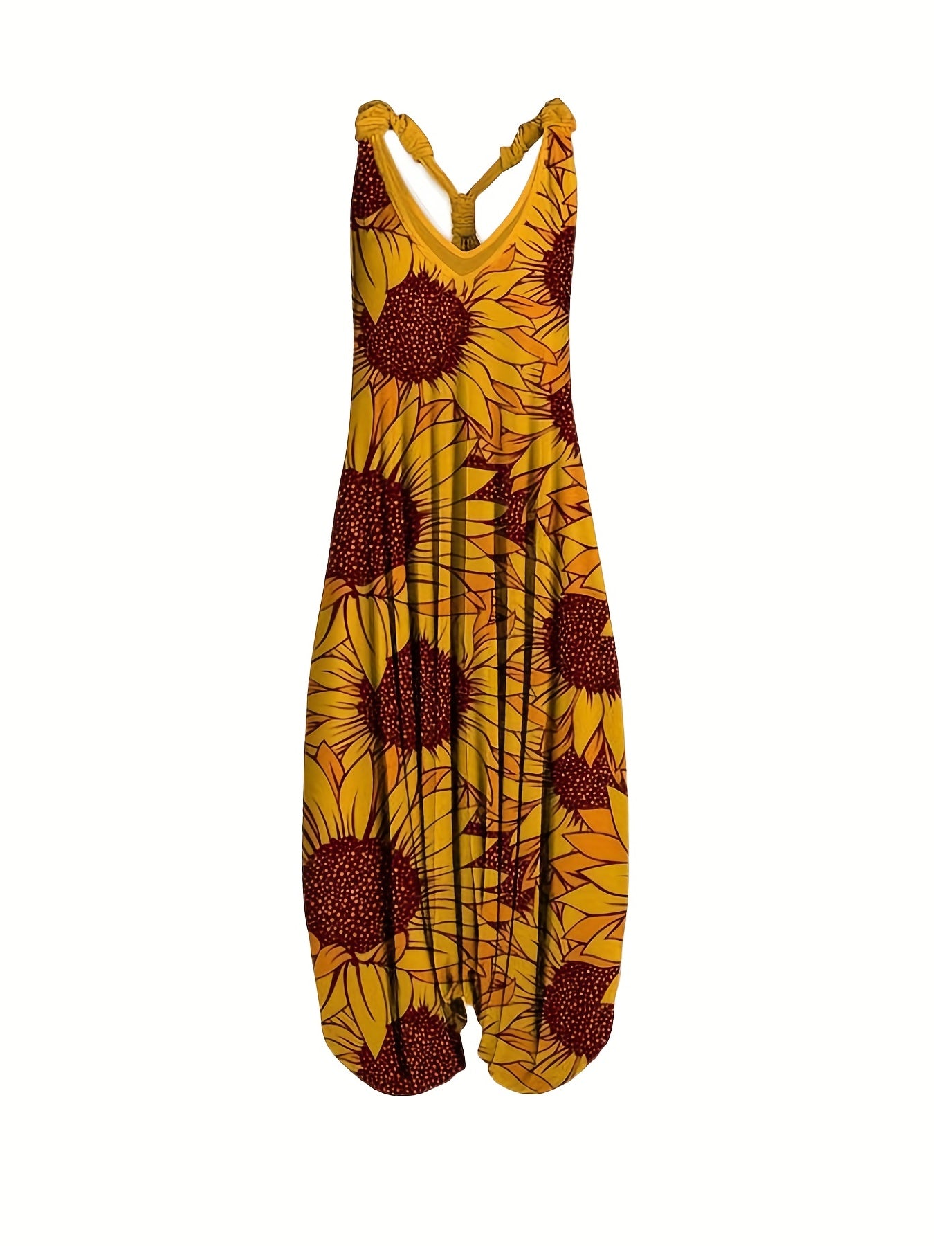 Print Baggy Jumpsuit V Neck Sleeveless Summer Jumpsuit
