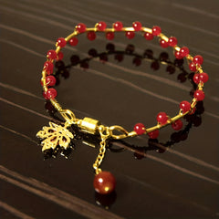 Red Bead Maple Leaf Bracelet for Girlfriend - Wedding Party Graduation Gift
