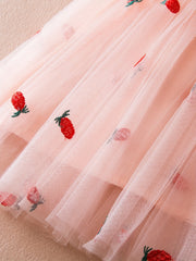 Toddler Girls Strawberry Embroidery Mesh Puffy Dress