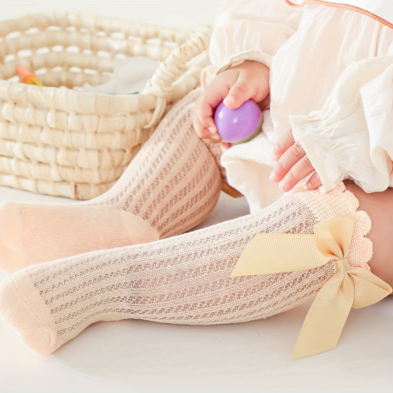 5 Pairs Casual Ruffled Bow Knit High Socks Girls Accessories