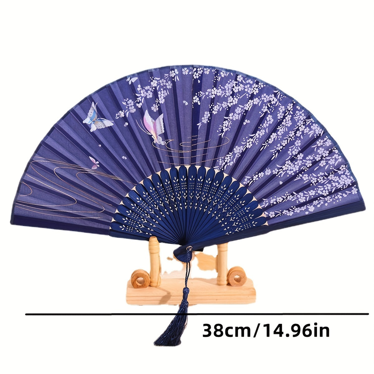 Floral Handheld Fan Chinese Style Folding Fan Silky Bamboo Tassel