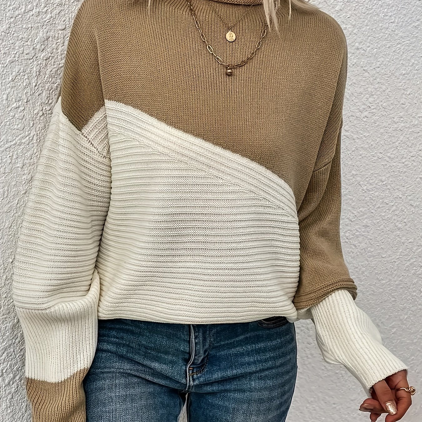 Colorblock Lantern Sleeve Sweater