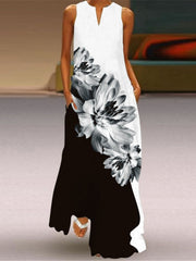 Sleeveless V-Neck Colorful Maxi Dress Boho Loose Flared Dress