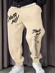 Youth Boy Print Drawstring Sweatpants Loose Fit Pants Men