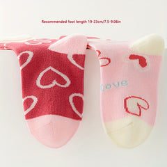 Girl's Cartoon Love Heart Pattern Knitted Socks - Comfy Crew Socks