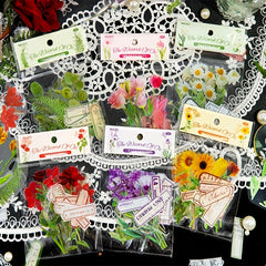 16 Plants Flowers Collage Stickers Bronzing Pet Materials