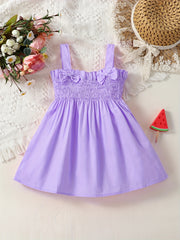 Girls Shirred Bow Puffy Cami Dress For Summer Holiday Party