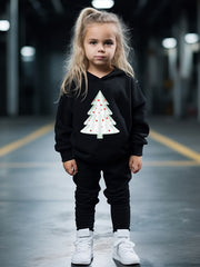 Christmas Tree Print Hoodies Pants Set for Spring Fall Sports