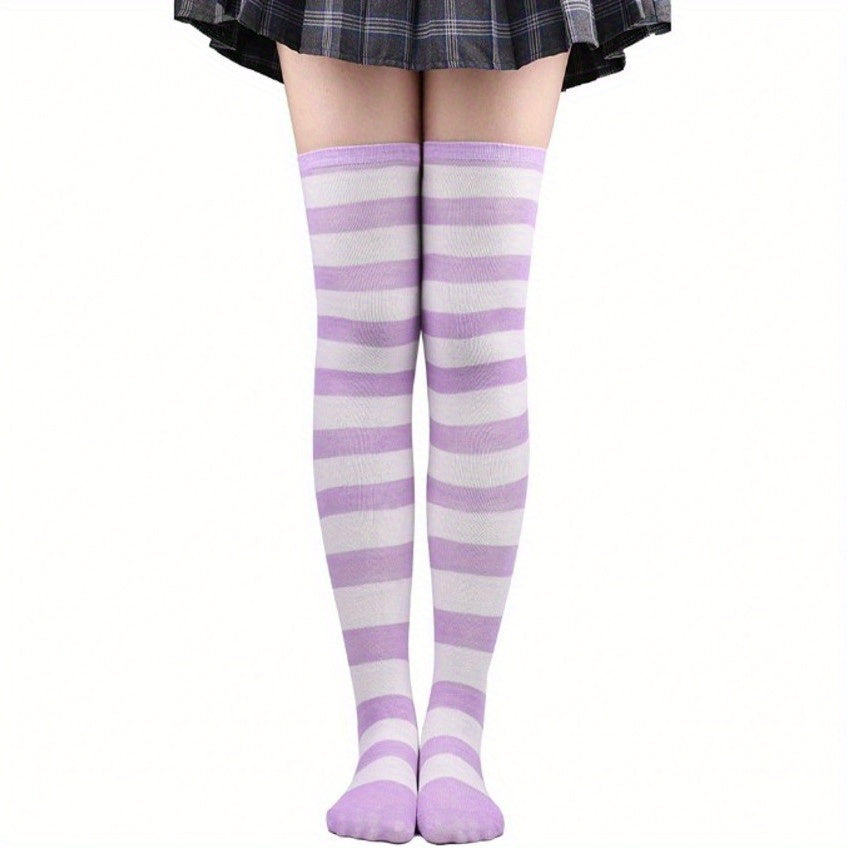 Striped Knee High Socks for School Uniform with Short Skirt Stockings