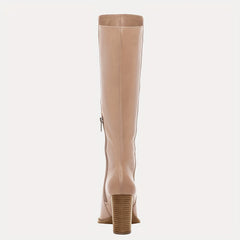 Women's Stacked Heel Knee High Boots Pointed Toe Side Zipper Long Boots