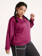 Women's Plus Solid Zipper Long Sleeve Hoodie