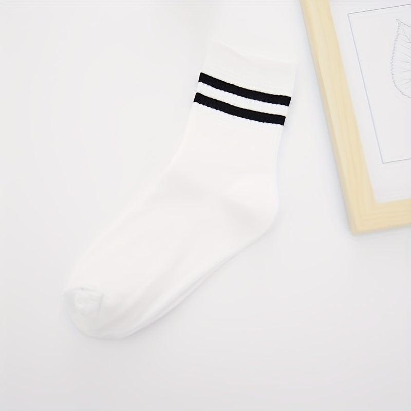 6-Pair Striped Crew Socks for Women Comfy & Breathable Sports Stockings