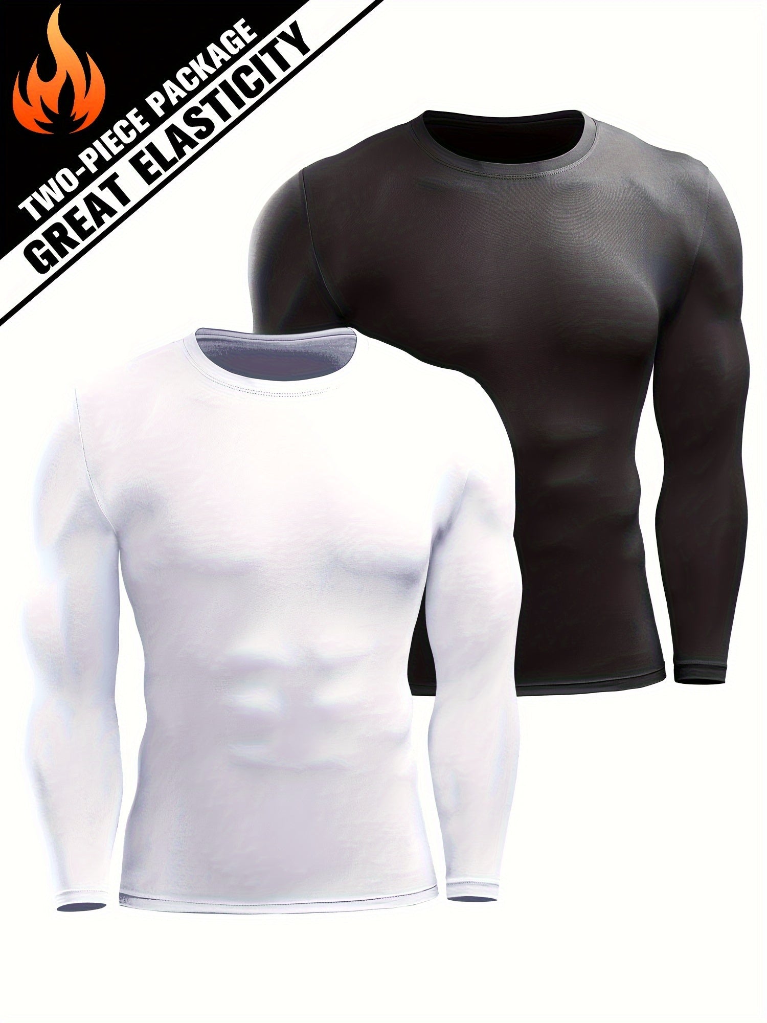 2 Pcs Men's Sports Compression T-shirt Stretch Warm Tee Fitness Outdoor Clothes