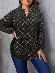 Golden Argyle Print Lantern Sleeve Loose Fit Shirt Top