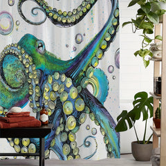Waterproof Octopus Shower Curtain with 12 Hooks for Bathroom Decor
