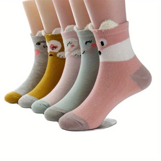 5 Pairs Cartoon Socks for Kids, Breathable & Comfy, Fits 1-12 Years