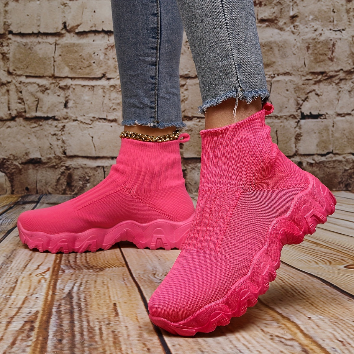 Women's High Top Knit Slip On Sneakers Comfortable Shoes