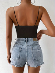 Eyelet Embroidered Cami Bodysuit Solid Skinny Summer Women's Clothing
