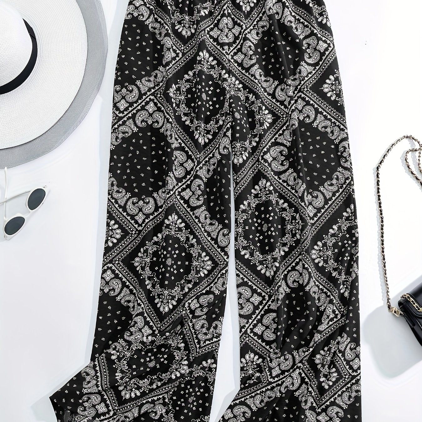 Paisley Scarf Print Wide Leg Pants