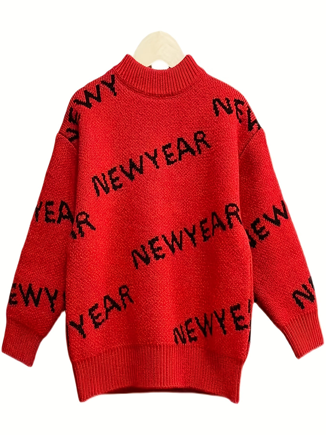 Girls' Letter Jacquard Knitted Sweater Winter Pullover