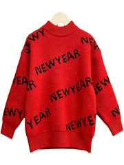 Girls' Letter Jacquard Knitted Sweater Winter Pullover
