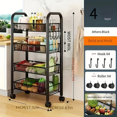 4 Tier Kitchen Cart On Wheels Rolling Shelf Storage Floor Movable Small Cart