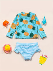 Girls Strawberry Print Long Sleeves Swimming Suit