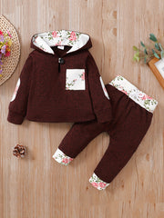 2pcs Baby Boys Plaid Hoodies & Trim Sets