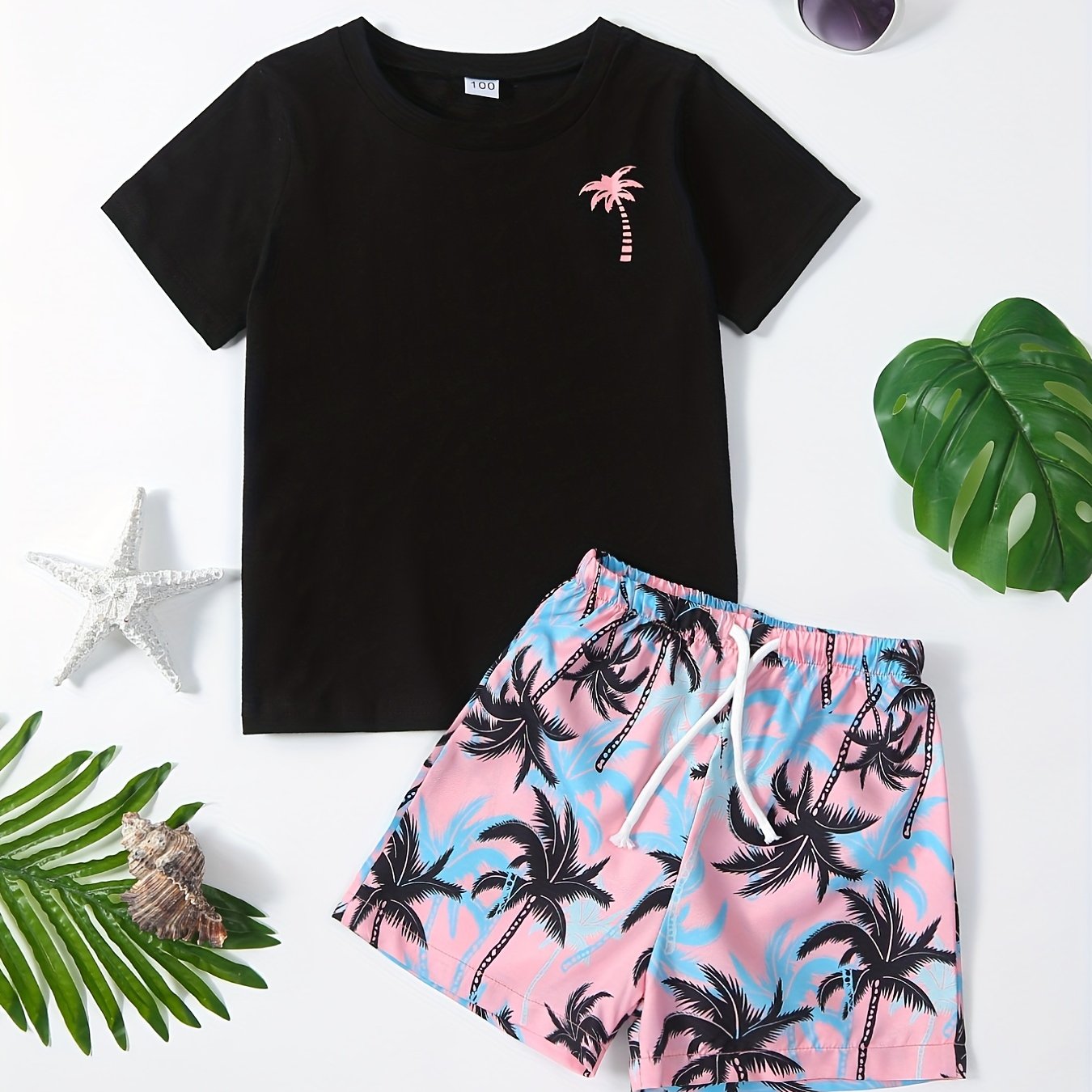 Boys Coconut Tree Outfit T shirt & Shorts Set Summer Kids Clothes