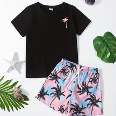 Boys Coconut Tree Outfit T shirt & Shorts Set Summer Kids Clothes