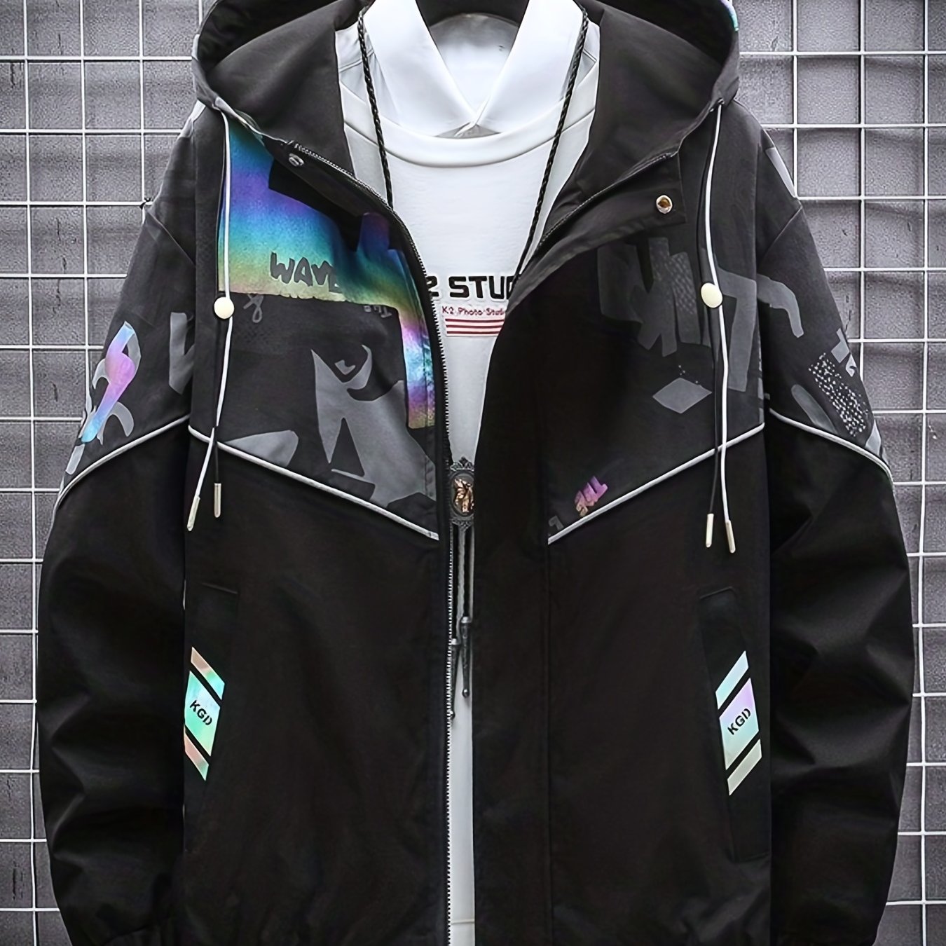 Graphic Pattern Windbreaker Hooded Jacket
