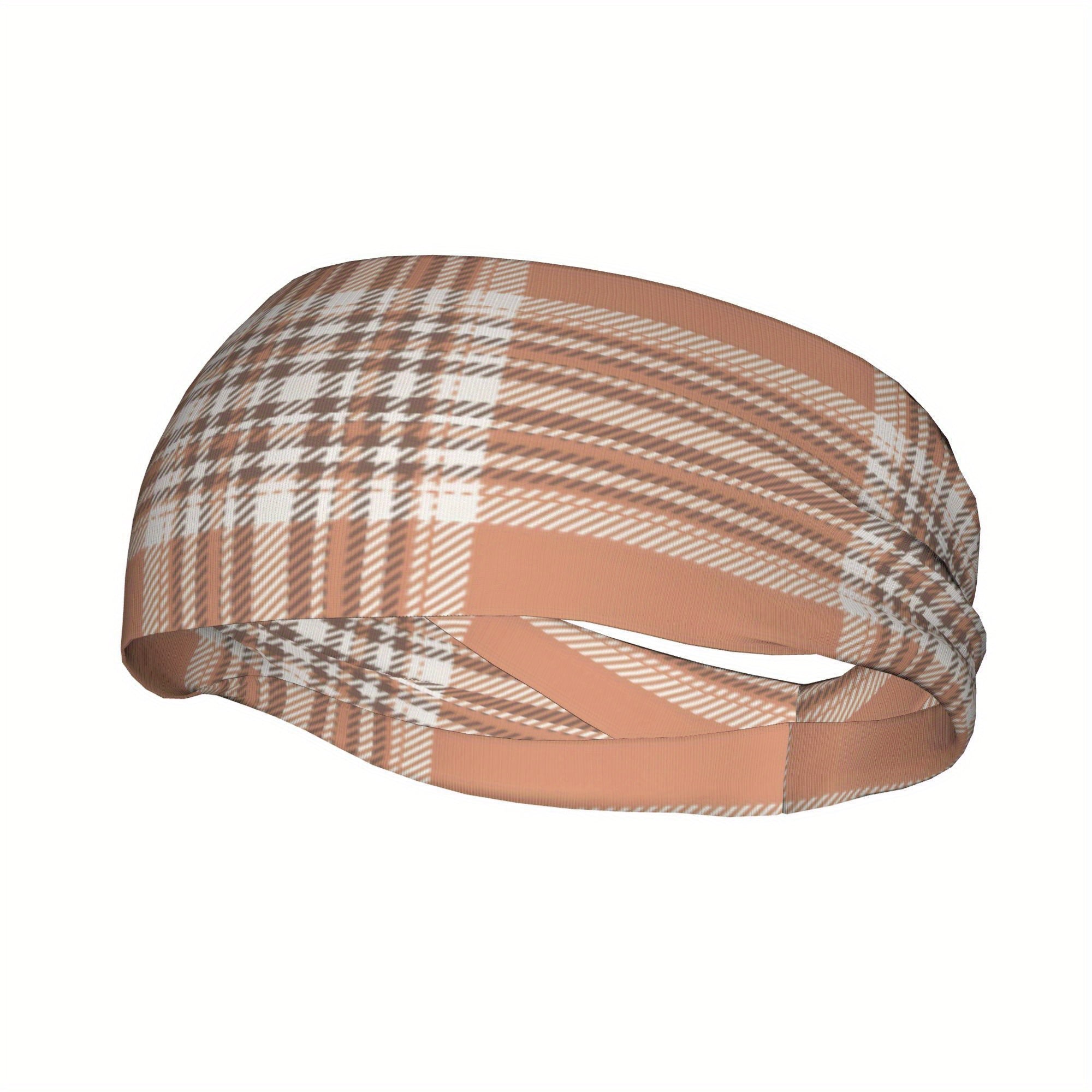 Men's Vintage Plaid Headband Beige Brown Stripes Sports Casual Gear