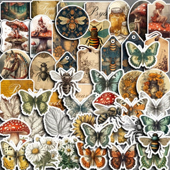 50 Vintage Forest Themed Stickers - Nature Inspired Decals with Butterflies