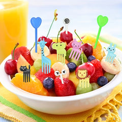 10pcs Mini Cartoon Animal Fruit Forks for Bento Lunch and Party