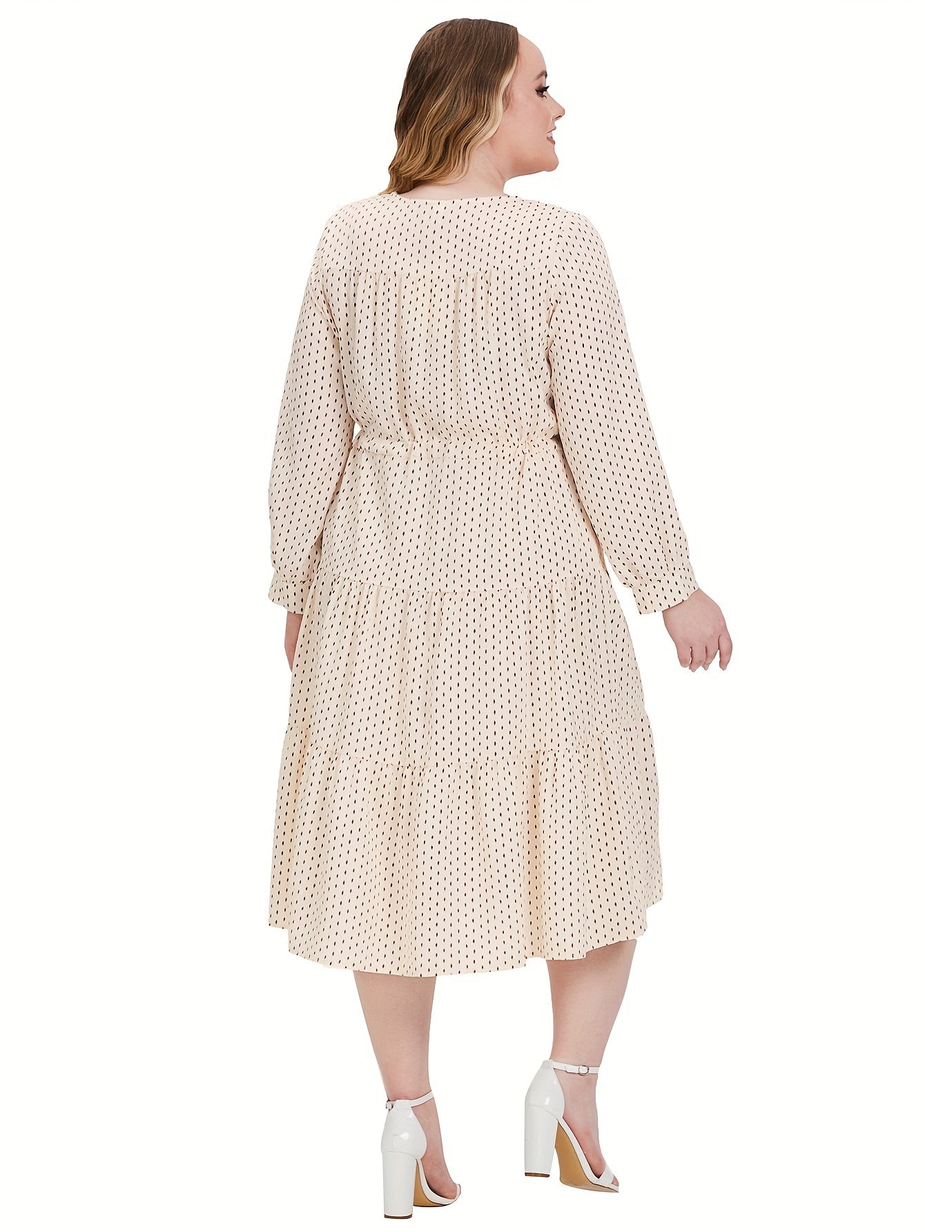 Plus Dot Print Lantern Sleeve Midi Smock Dress